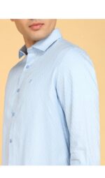 Men's Sky Blue Textured Slim Fit Casual Shirt - Image 3