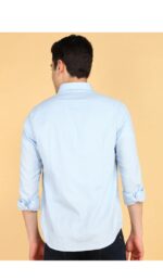 Men's Sky Blue Textured Slim Fit Casual Shirt - Image 2