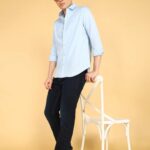Men's Sky Blue Textured Slim Fit Casual Shirt
