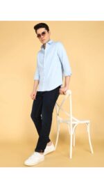 Men's Sky Blue Textured Slim Fit Casual Shirt