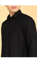 Men Solid Black Mandarin Collar Casual Shirt – Regular Fit - Image 3