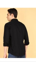 Men Solid Black Mandarin Collar Casual Shirt – Regular Fit - Image 2
