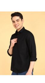 Men Solid Black Mandarin Collar Casual Shirt – Regular Fit