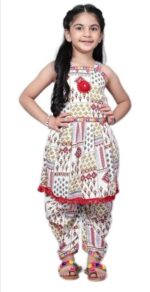 Girls'Printed Ethnic kurti & Dhoti Pant Set with Tassel Hem