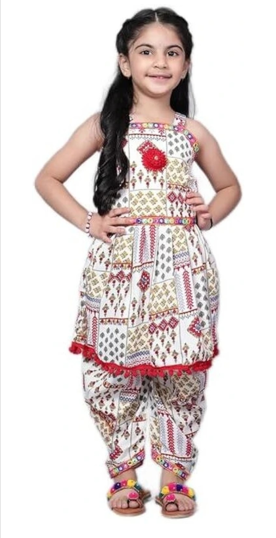 IMG_20260223_170051 Girls'Printed Ethnic kurti & Dhoti Pant Set with Tassel Hem - Image 1