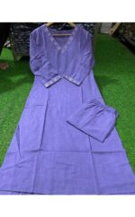 Lavender V-Neck Straight Kurta Set for Women - Image 3