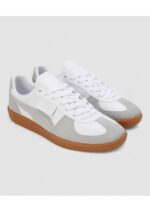 Men's White & Grey casual sneakers with Gum sole - Image 3