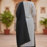 Elegant Black & White Printed Kurta Set With Dupatta