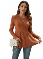 Women Casual Flared Sleeve Self Design Blue Top Stylish Regular Fit Soft Fabric Trendy Office Party Top - Image 6