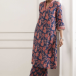 Turquoise Printed Straight Suit Set