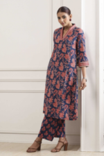 Turquoise Printed Straight Suit Set