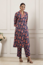 Turquoise Printed Straight Suit Set - Image 5