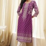 Petrol Blue Polyester Straight Printed Kurta Slim Pant Suit Set