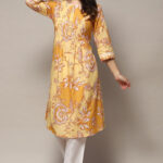 Rohit Bal Peach-Toned Silk Chanderi Floral Printed Straight Kurta Set