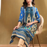 Rohit Bal Blue Silk Chanderi Floral Straight Suit Set